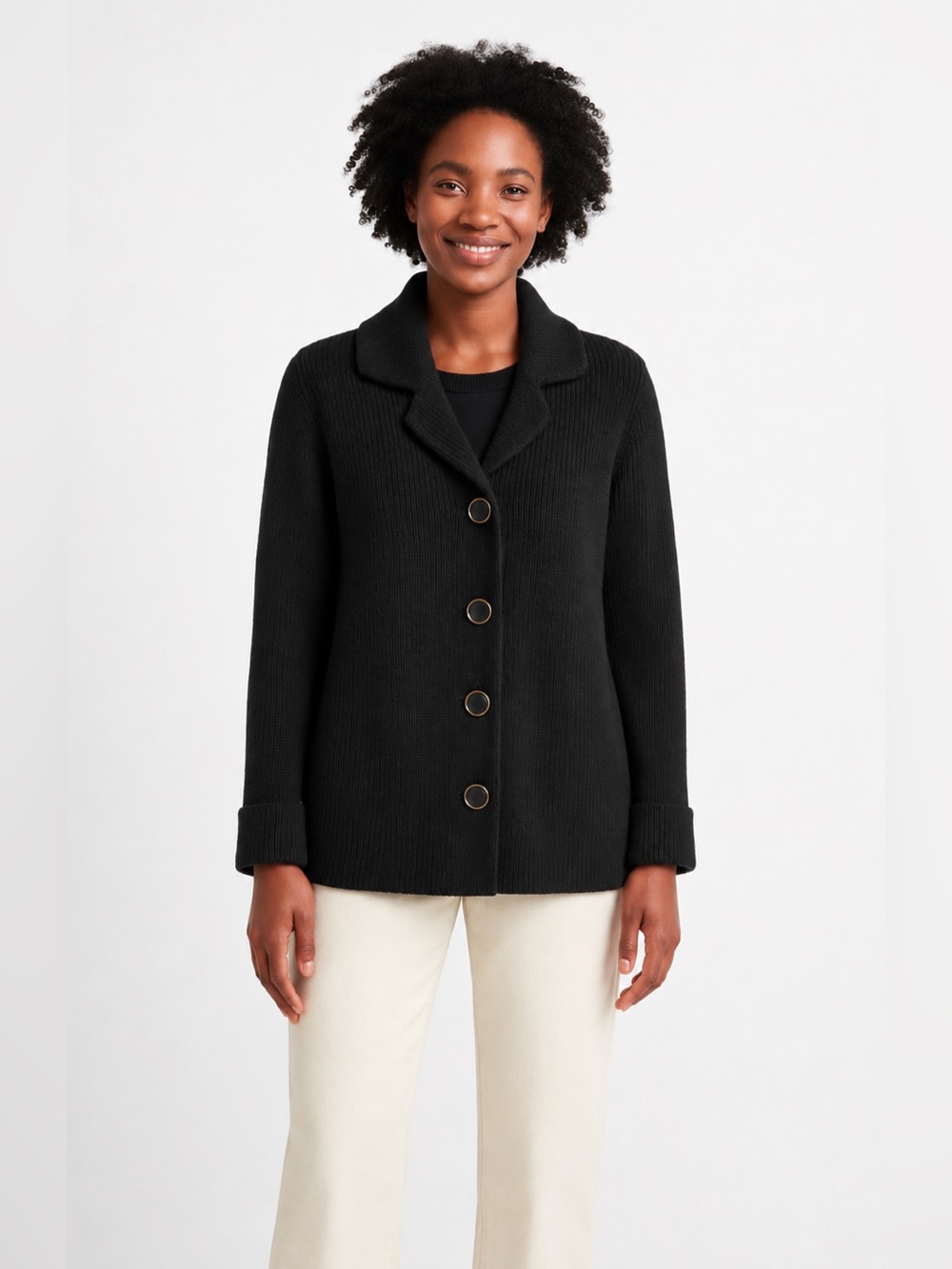 Banana Republic Black 100% Cotton‎ Cozy Knit Sweater Jacket Sz Small Lagenlook